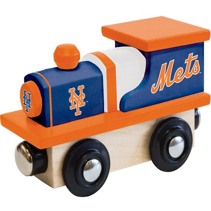 York Mets Wooden Toy Train Engine Compatible with 1 Inch Tracks MLB Team Image 1