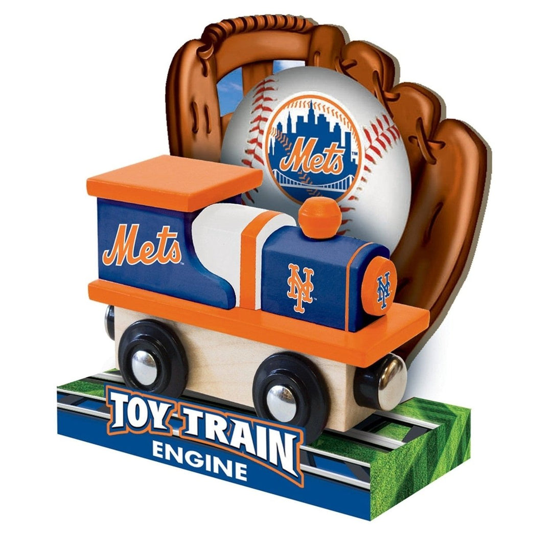 York Mets Wooden Toy Train Engine Compatible with 1 Inch Tracks MLB Team Image 3