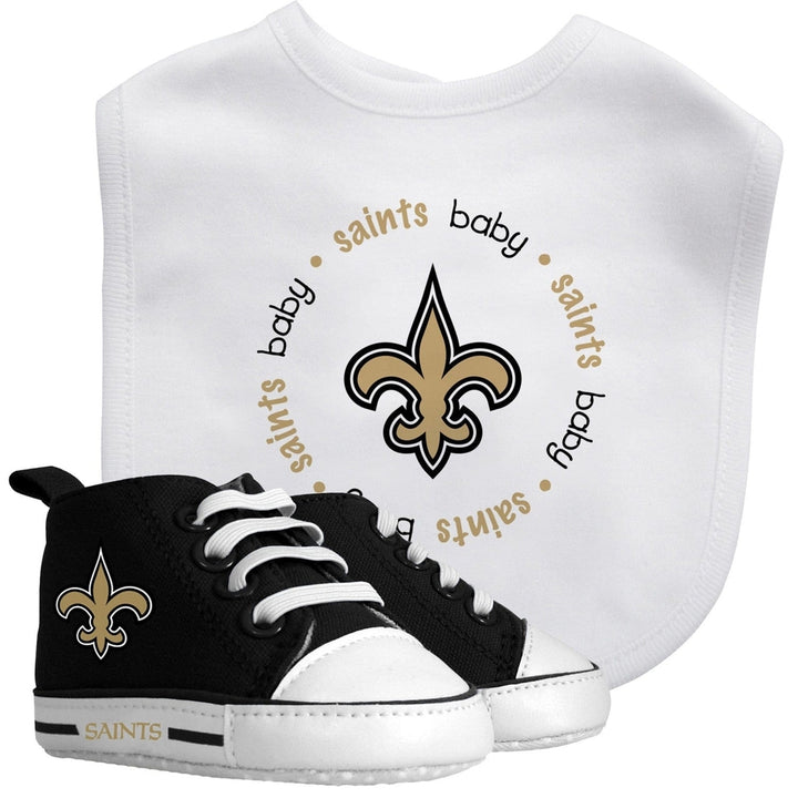 Orleans Saints Baby Gift Set 2 Piece Bib Pre-Walkers Unisex Cotton Shoes Image 1