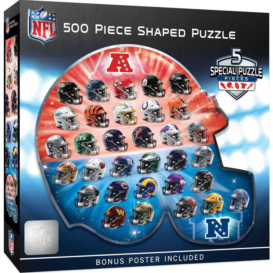 NFL 500 Piece Shaped Jigsaw Puzzle Helmet 32 Teams Football Fan Gift 25x22 Inches Image 1