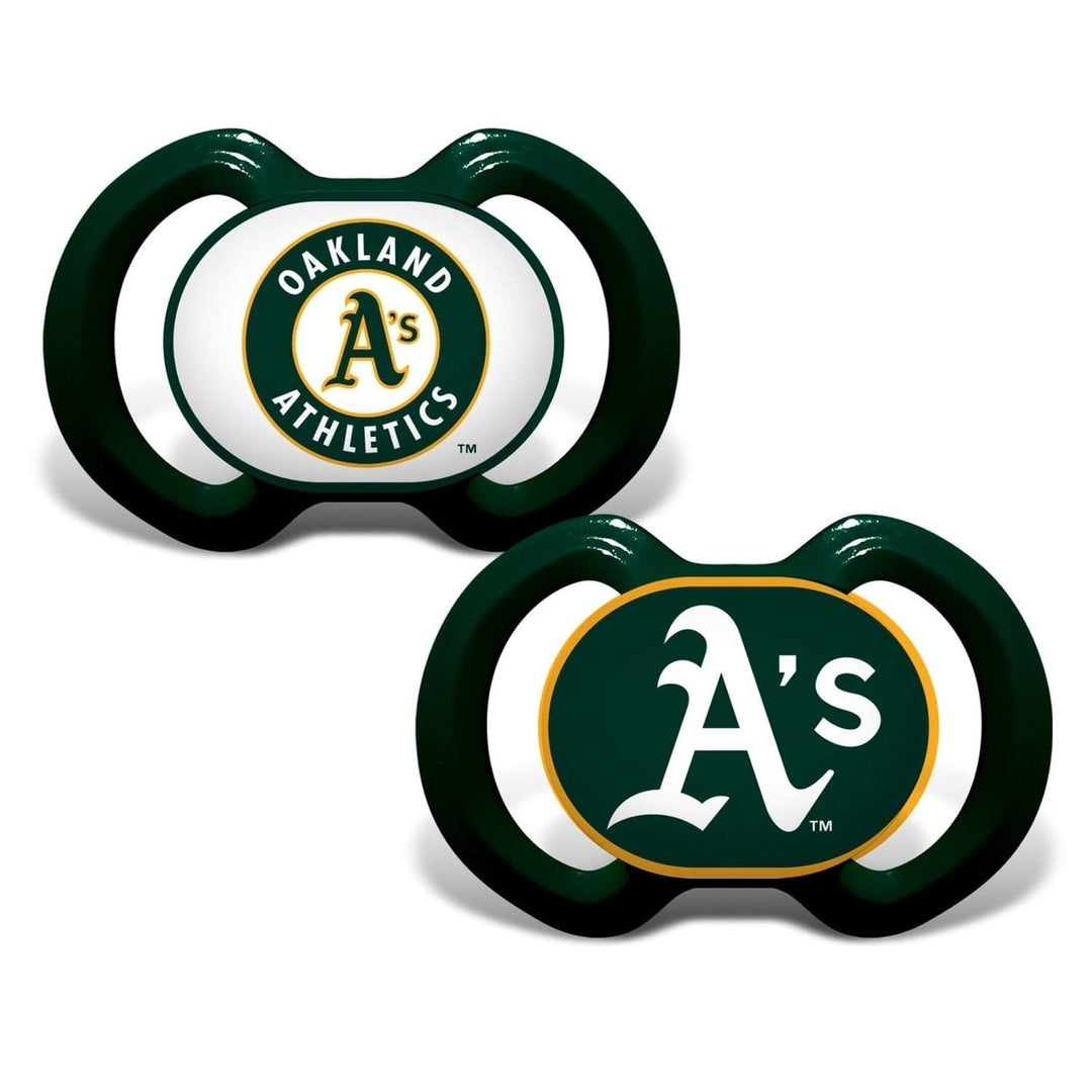 Oakland Athletics 2-Pack Pacifiers Silicone BPA-Free Team Colors Ages 3+ Image 1