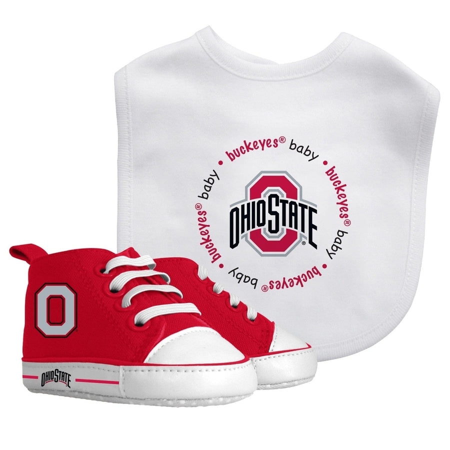 Ohio State Buckeyes 2-Piece Baby Gift Set Bib and Pre-Walkers White Cotton Image 1