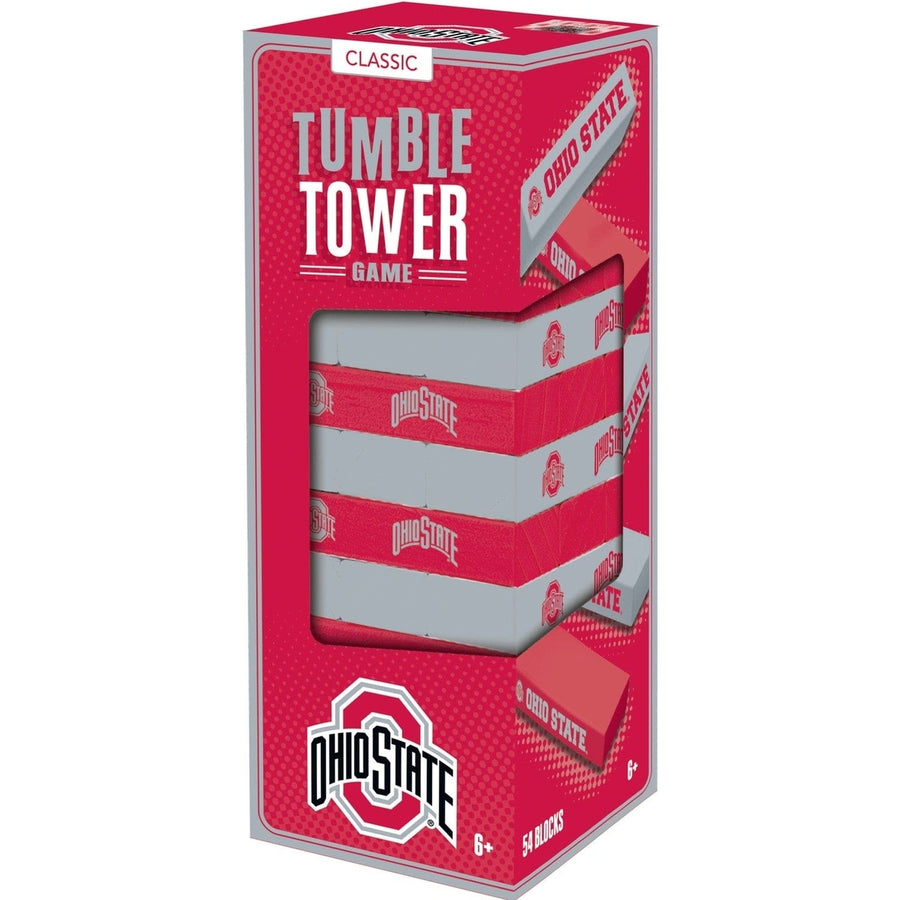 Ohio State Buckeyes NCAA Wooden Tumble Tower Game 54 Blocks Classic Challenge Image 1