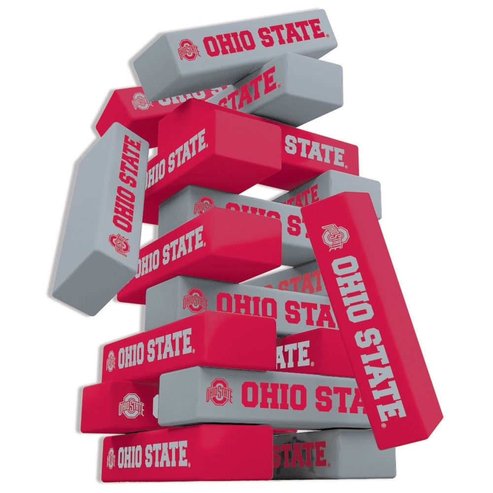 Ohio State Buckeyes NCAA Wooden Tumble Tower Game 54 Blocks Classic Challenge Image 2