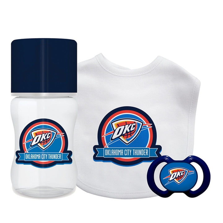 Oklahoma City Thunder 3-Piece Baby Gift Set BPA-Free Pacifier Bottle Bib Image 1