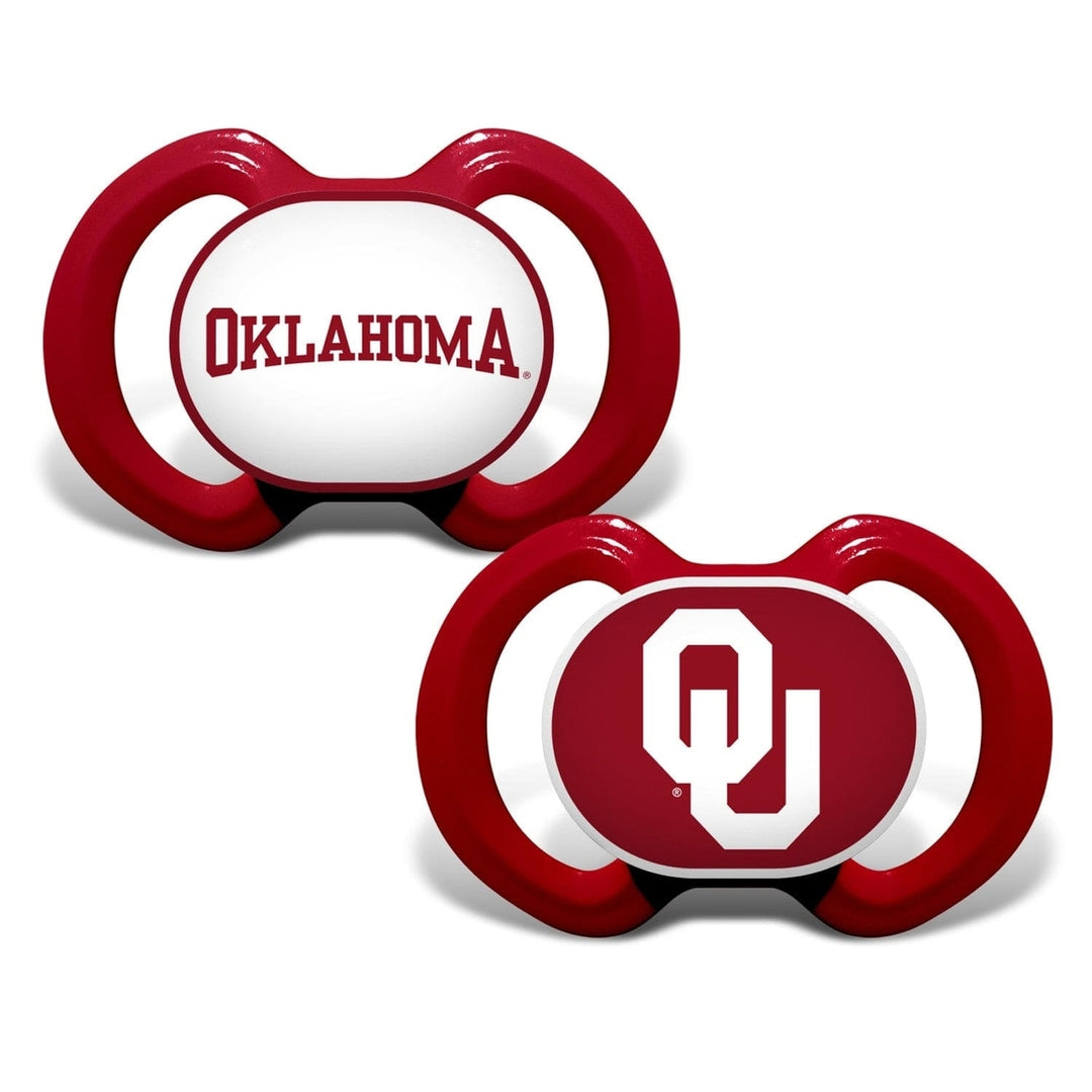 Oklahoma Sooners Pacifier 2-Pack NCAA Baby Pacifiers BPA-Free Silicone Nipple Image 1