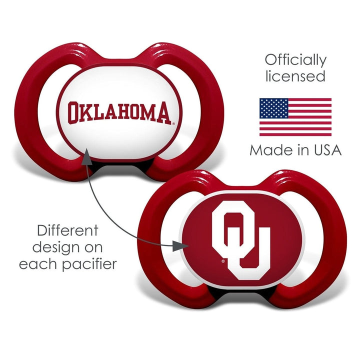 Oklahoma Sooners Pacifier 2-Pack NCAA Baby Pacifiers BPA-Free Silicone Nipple Image 3