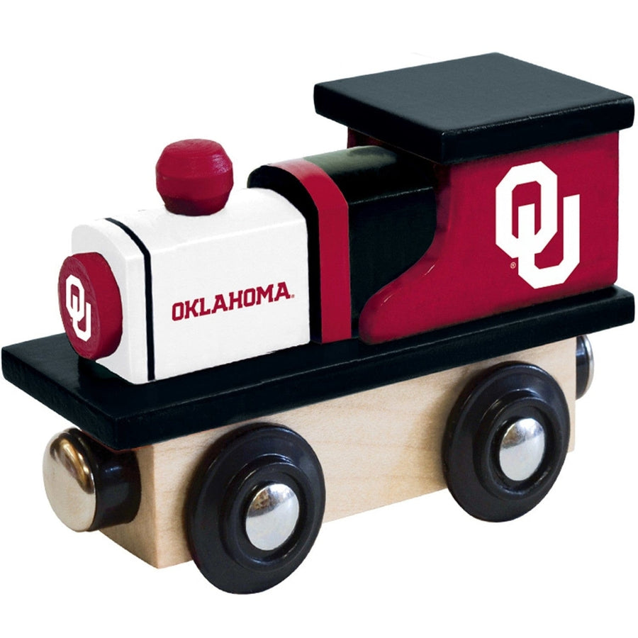 Oklahoma Sooners Wooden Toy Train Engine NCAA Team Colors Compatible Tracks Image 1