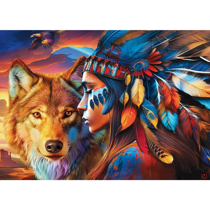 Tribal Spirit Wilderness 500 Piece Jigsaw Puzzle Native American Maiden Wolf Guide Image 2