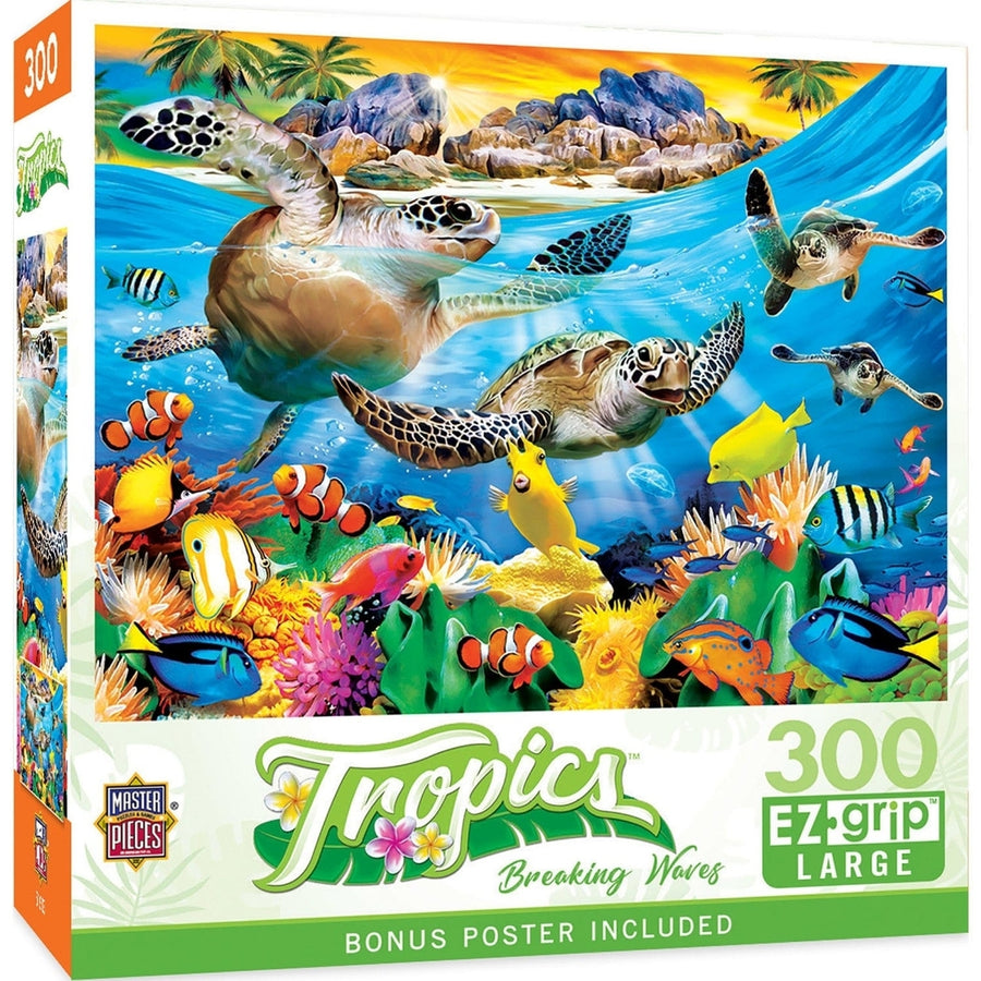 MasterPieces Tropics 300PC EZ Grip Jigsaw Puzzle Breaking Waves Sea Turtles Image 1