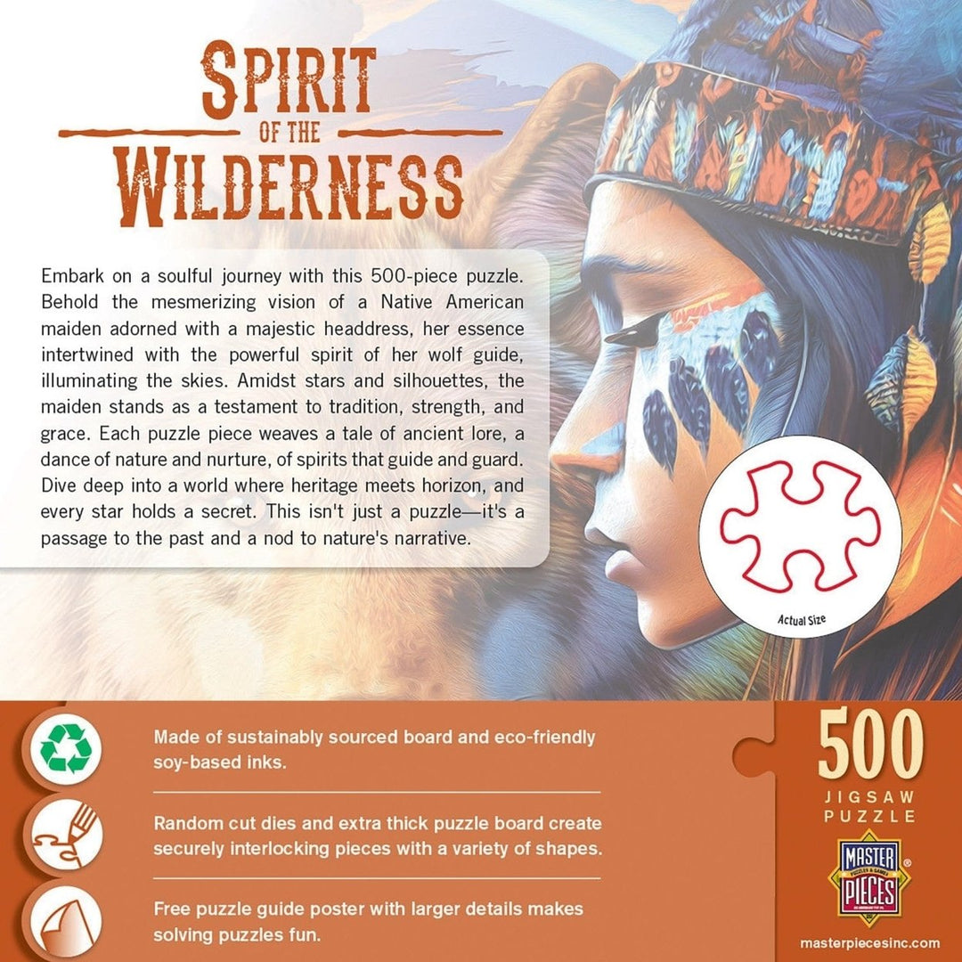 Tribal Spirit Wilderness 500 Piece Jigsaw Puzzle Native American Maiden Wolf Guide Image 3