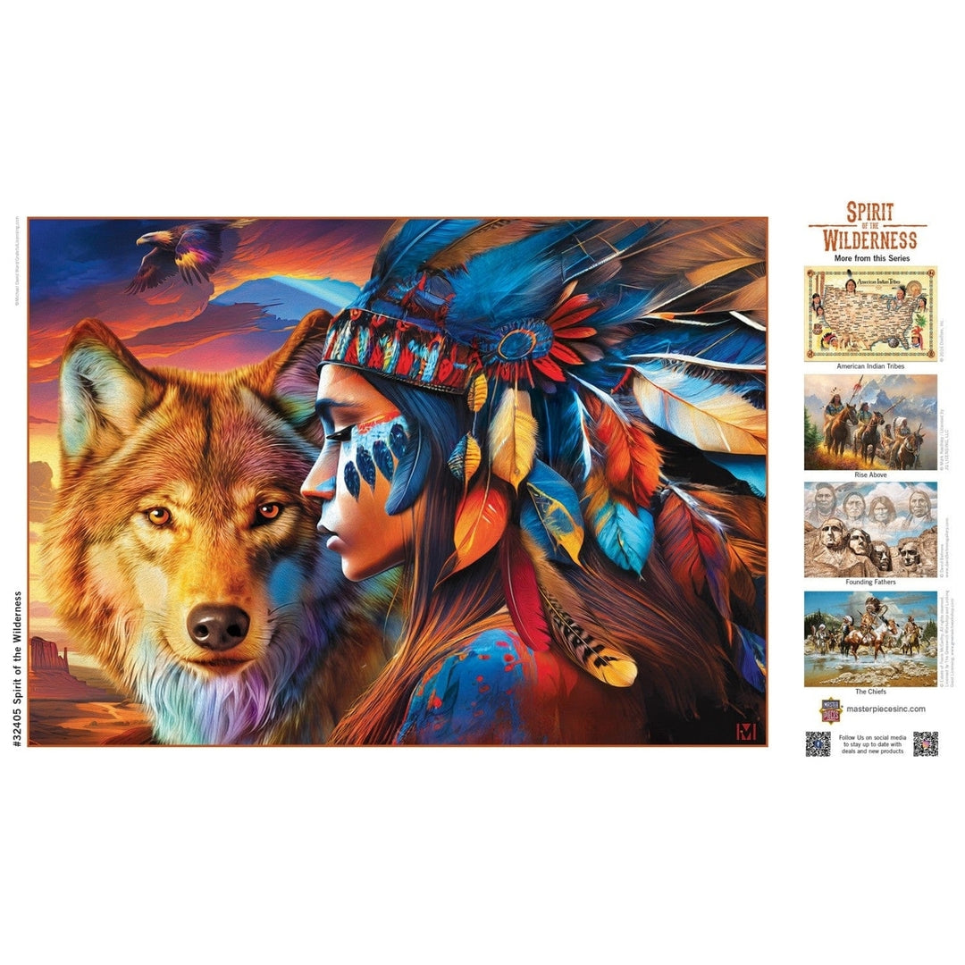 Tribal Spirit Wilderness 500 Piece Jigsaw Puzzle Native American Maiden Wolf Guide Image 4