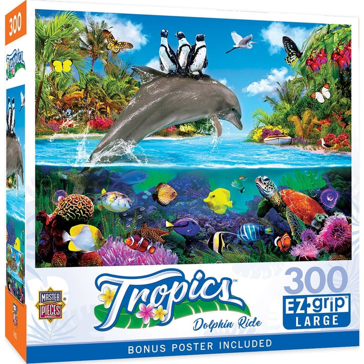 MasterPieces 300PC EZ Grip Dolphin Ride Tropics Jigsaw Puzzle 18x24 Inch Image 1