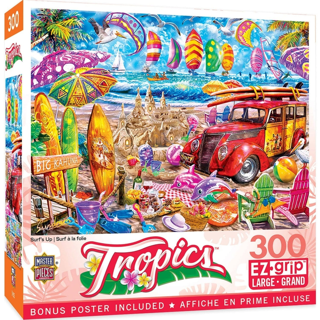 MasterPieces Tropics Surfs Up 300 Piece EZ Grip Jigsaw Puzzle 18x24 Recycled Image 1