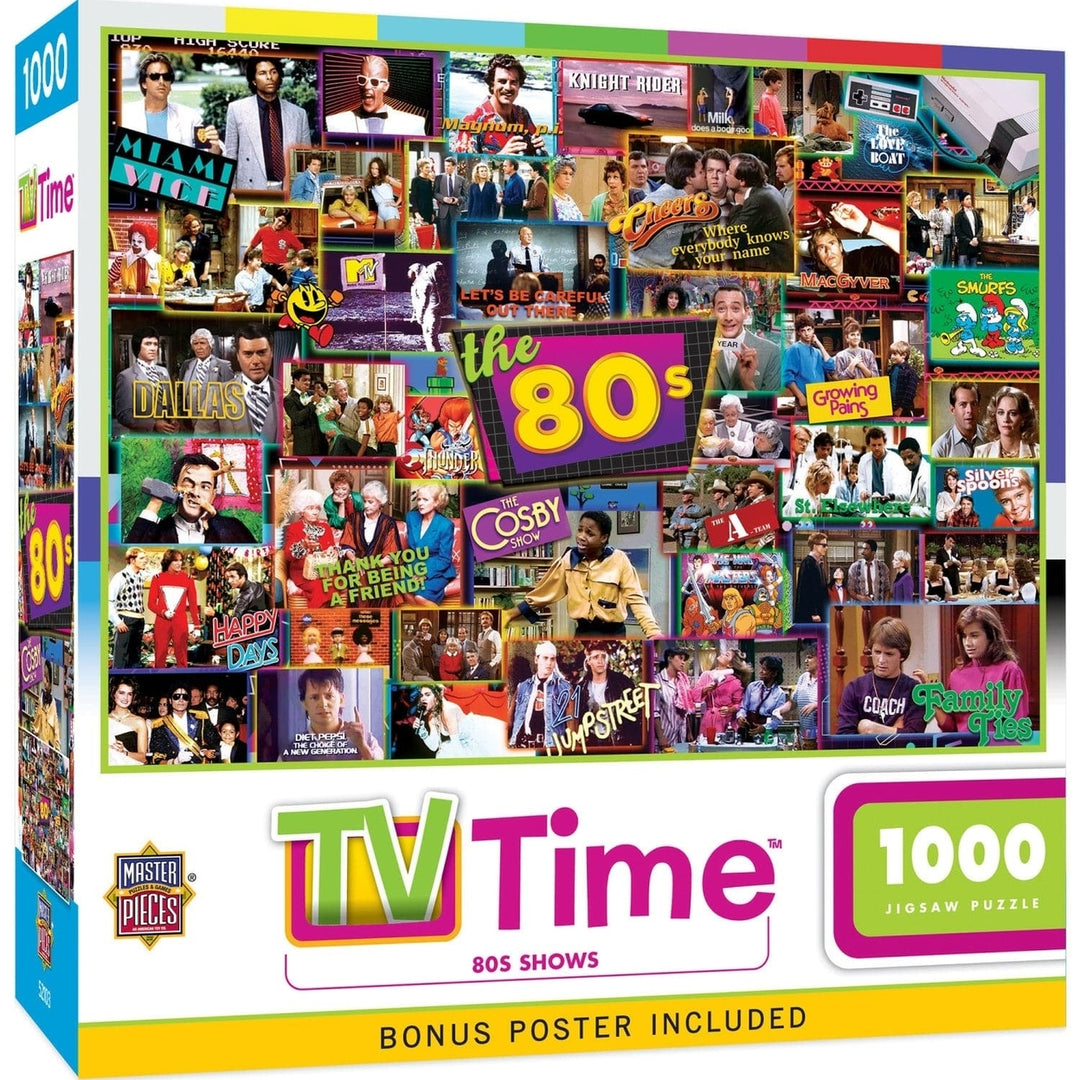 MasterPieces 80s TV Shows 1000 Piece Jigsaw Puzzle 19.25 x 26.75 Recycled Material Image 1