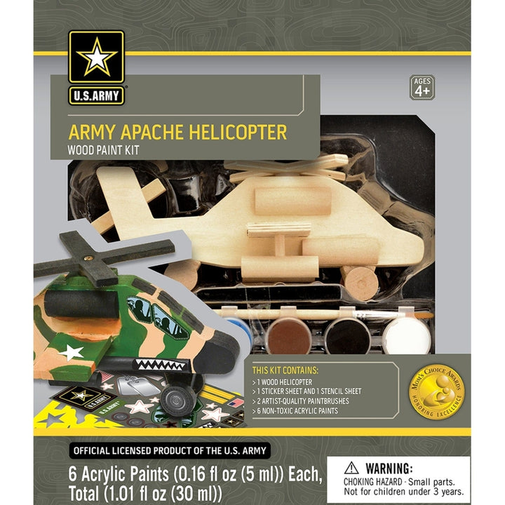 U.S. Army Apache Helicopter Wood Craft Paint Kit for Kids Art Project Image 1