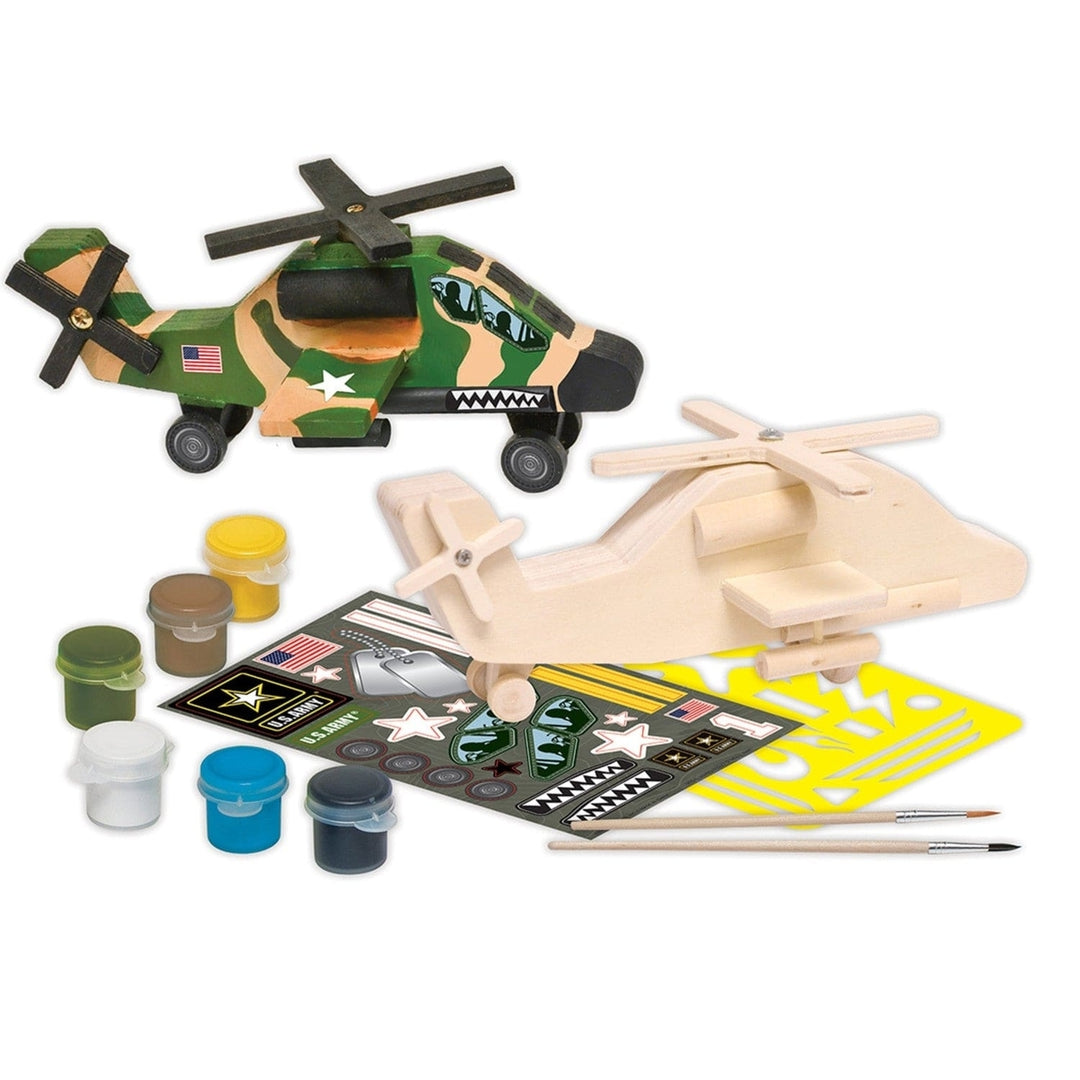 U.S. Army Apache Helicopter Wood Craft Paint Kit for Kids Art Project Image 2