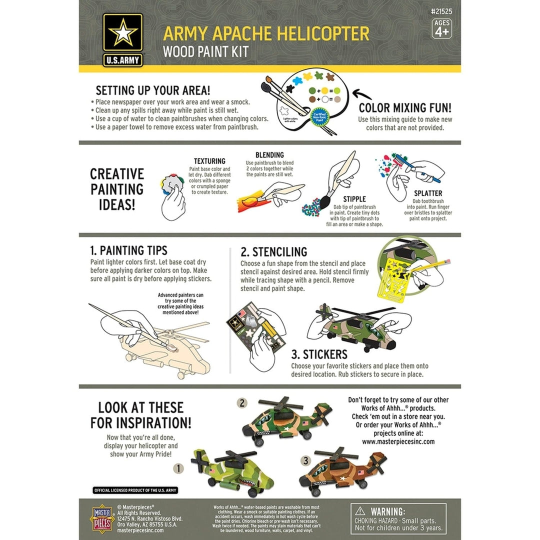 U.S. Army Apache Helicopter Wood Craft Paint Kit for Kids Art Project Image 4