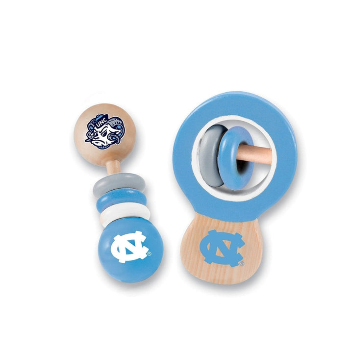 UNC Tar Heels Baby Rattles 2-Pack Real Wood Safe Non-Toxic Developmental Toys Image 1