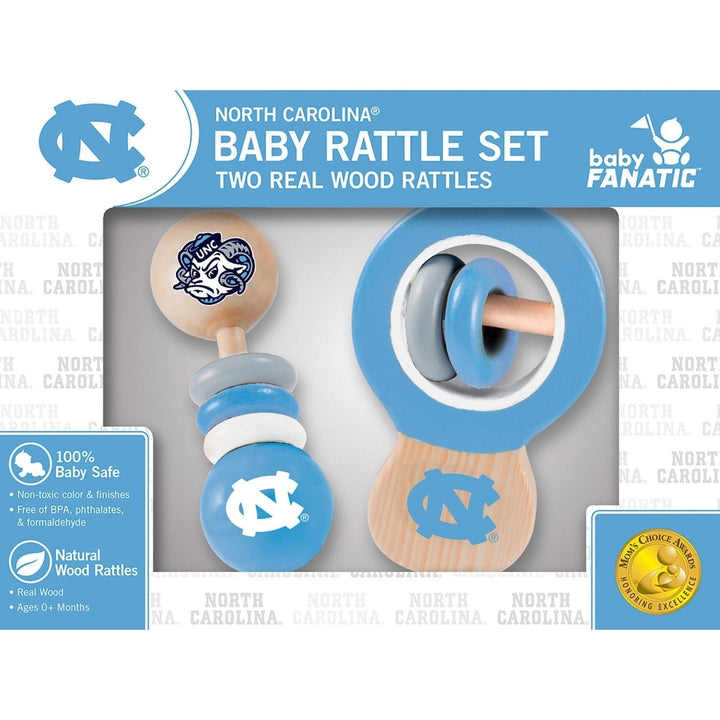 UNC Tar Heels Baby Rattles 2-Pack Real Wood Safe Non-Toxic Developmental Toys Image 2