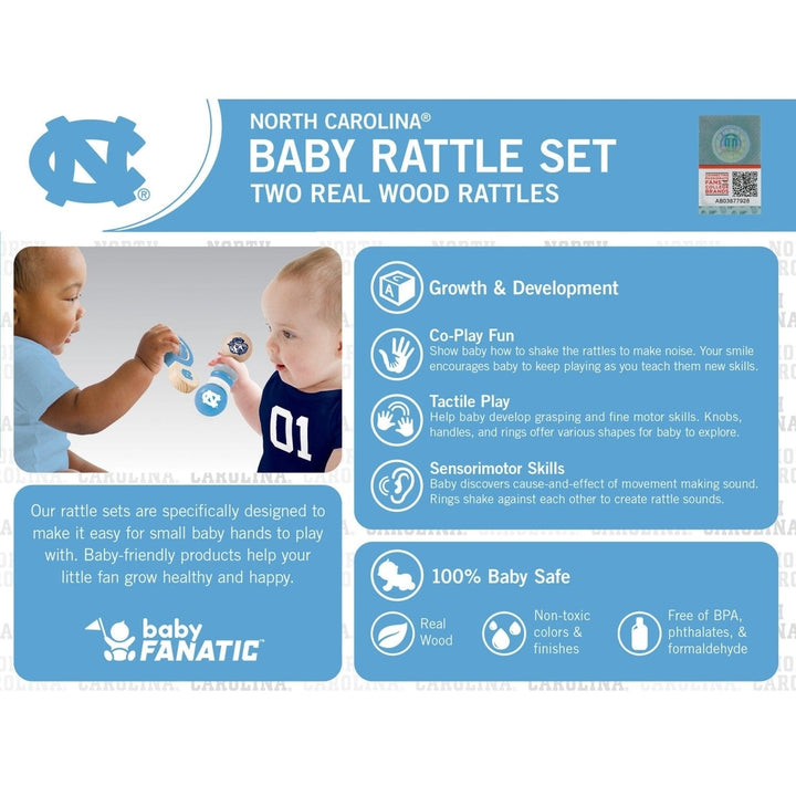 UNC Tar Heels Baby Rattles 2-Pack Real Wood Safe Non-Toxic Developmental Toys Image 3