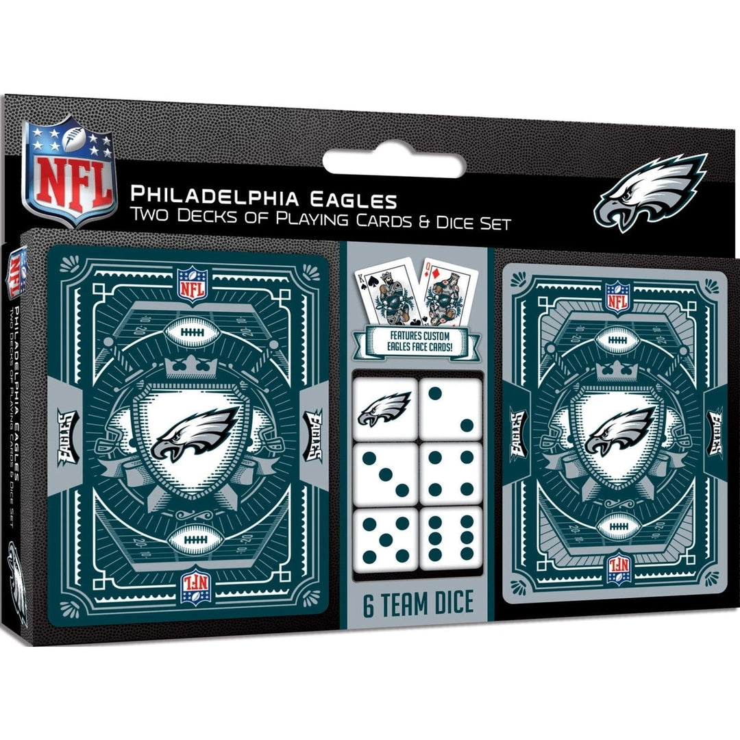 Philadelphia Eagles 2-Pack Playing Cards and Dice Set Casino Style Gaming Image 1