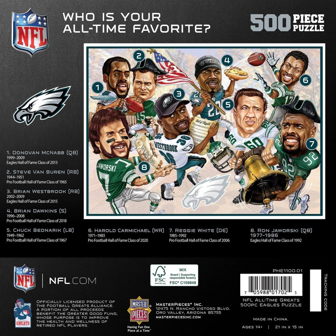 Philadelphia Eagles 500 Piece Jigsaw Puzzle NFL All Time Greats Eco-Friendly Image 3