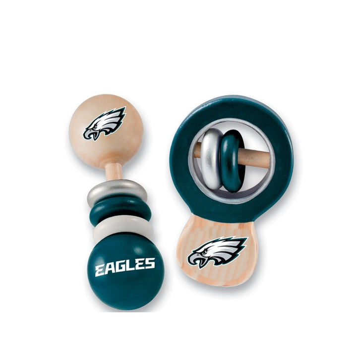 Philadelphia Eagles Baby Rattles 2-Pack Wooden Non-Toxic Infant Toys Image 1