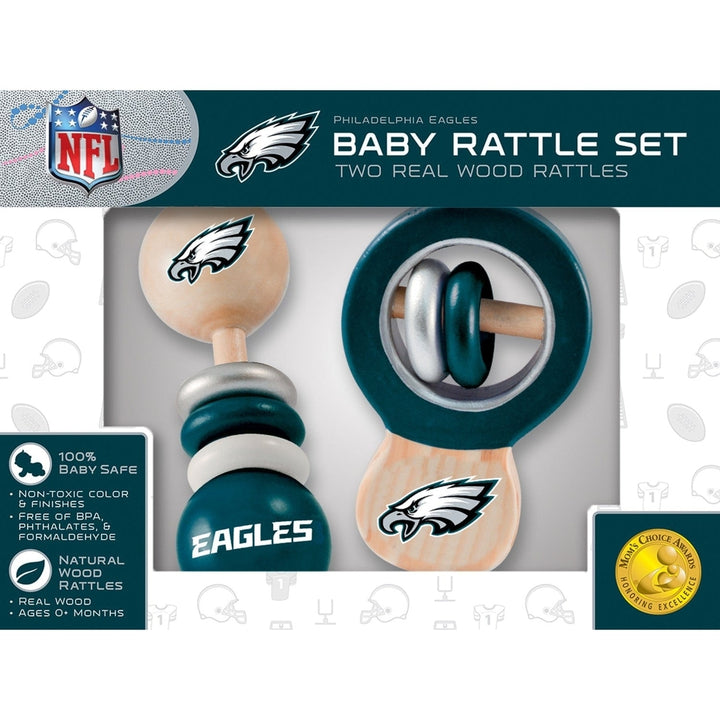 Philadelphia Eagles Baby Rattles 2-Pack Wooden Non-Toxic Infant Toys Image 2