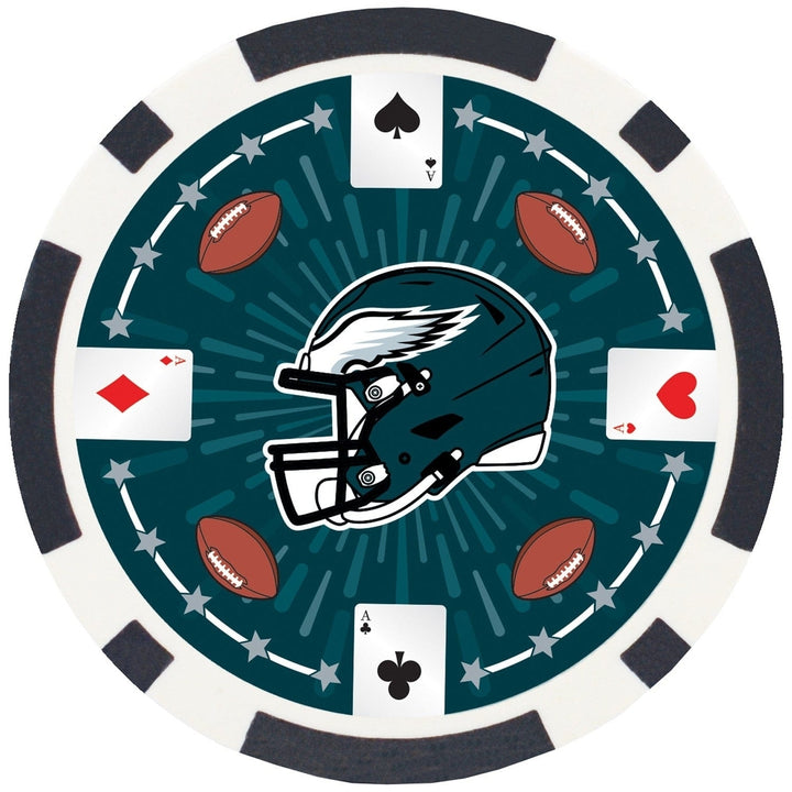 Philadelphia Eagles 100 Piece Poker Chips Casino Style Heavy 11.5g Set Image 4