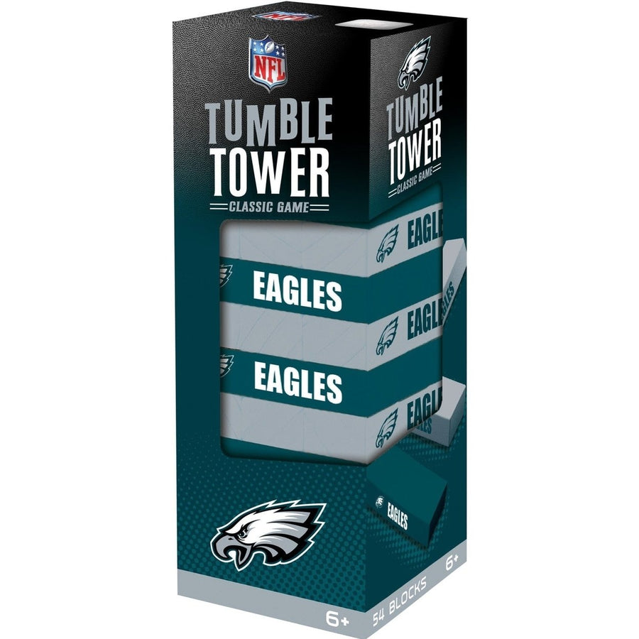 Philadelphia Eagles Tumble Tower Wooden Game with 54 Team Blocks NFL Fun Image 1