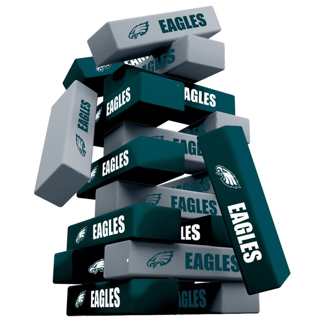 Philadelphia Eagles Tumble Tower Wooden Game with 54 Team Blocks NFL Fun Image 2