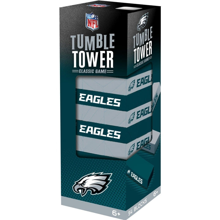 Philadelphia Eagles Tumble Tower Wooden Game with 54 Team Blocks NFL Fun Image 4