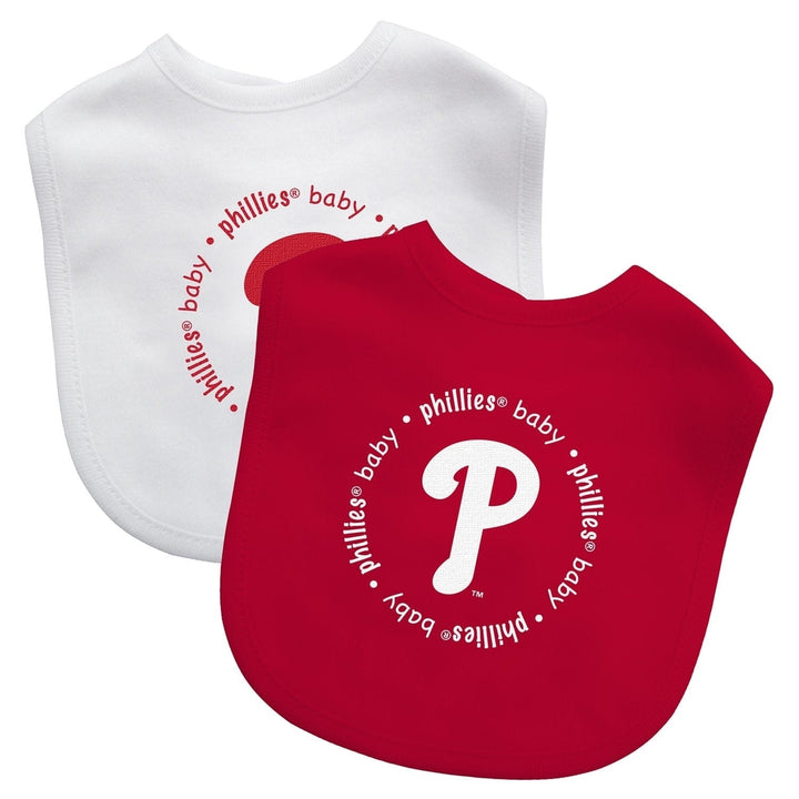 Philadelphia Phillies Baby Bibs 2-Pack Red White Cotton Machine Washable Image 1