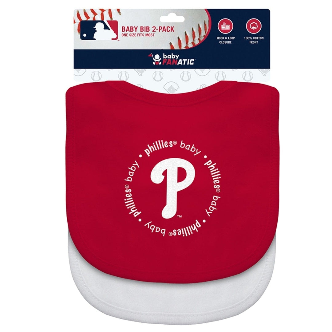 Philadelphia Phillies Baby Bibs 2-Pack Red White Cotton Machine Washable Image 2