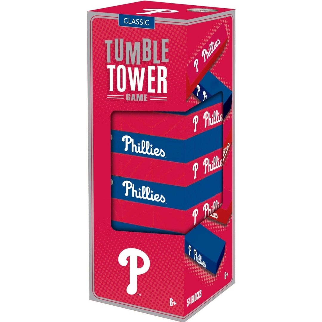 Philadelphia Phillies Tumble Tower Game Wooden Blocks 54 MLB Themed Fun Image 1