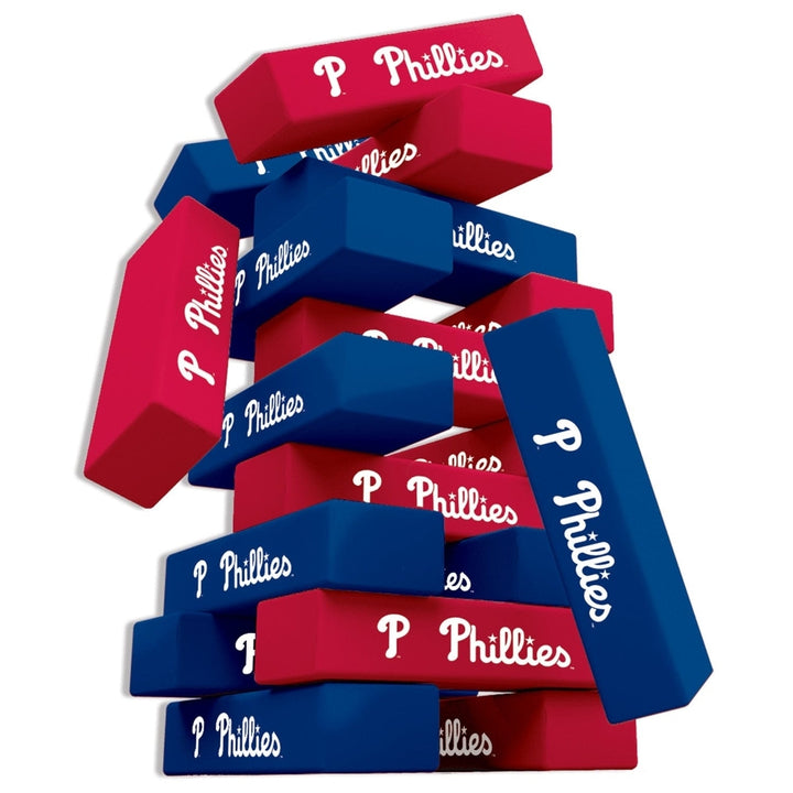 Philadelphia Phillies Tumble Tower Game Wooden Blocks 54 MLB Themed Fun Image 2