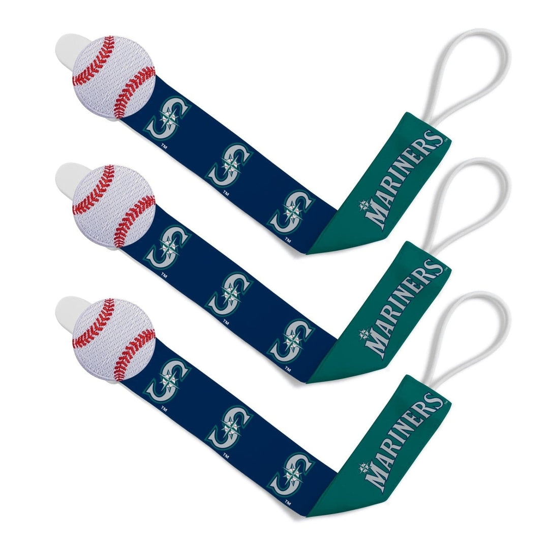 Seattle Mariners Pacifier Clip 3-Pack MLB BabyFanatic Team Color Clips Image 1