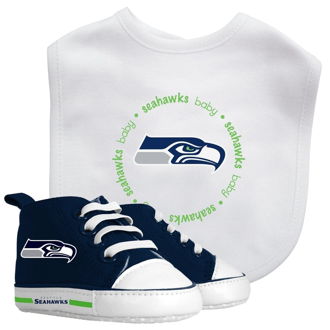 Seattle Seahawks Baby Gift Set Bib and Pre-Walker Shoes Unisex 100% Cotton Image 1