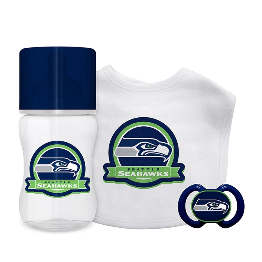 Seattle Seahawks Baby Gift Set 3 Piece BPA Free Cotton Bib Pacifier Bottle Image 1