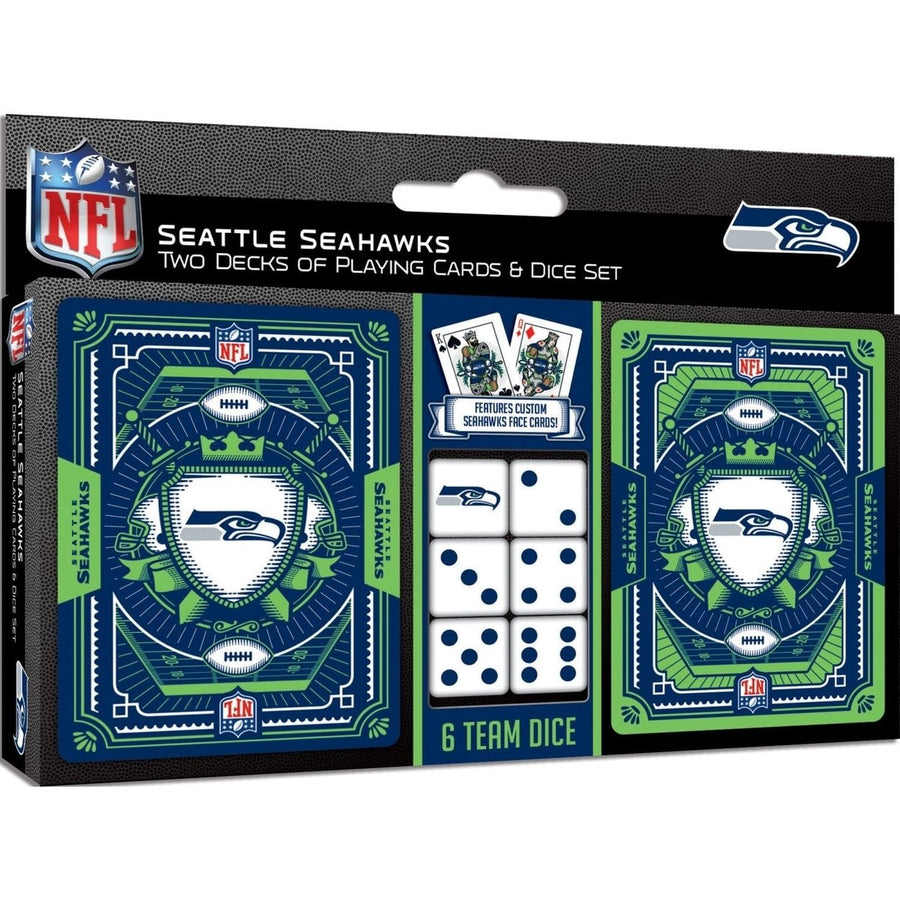 Seattle Seahawks Playing Cards and Dice Set 2 Pack NFL Casino Style Image 1