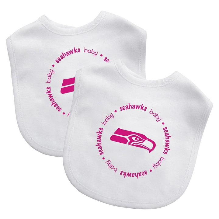 Seattle Seahawks Baby Bibs 2-Pack Pink Cotton Logo Infant Apparel Image 1