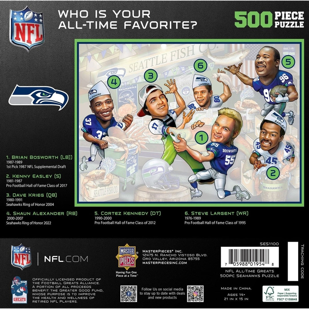 Seattle Seahawks 500 Piece Jigsaw Puzzle NFL All Time Greats Eco-Friendly Chipboard Image 3