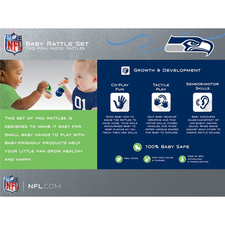 Seattle Seahawks Baby Rattles 2-Pack Wooden Non-Toxic Developmental Toys Image 3