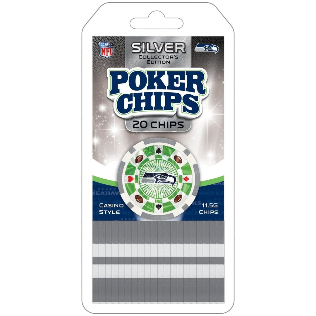 Seattle Seahawks Poker Chips 20 Piece Silver Edition Casino Style Set Image 1