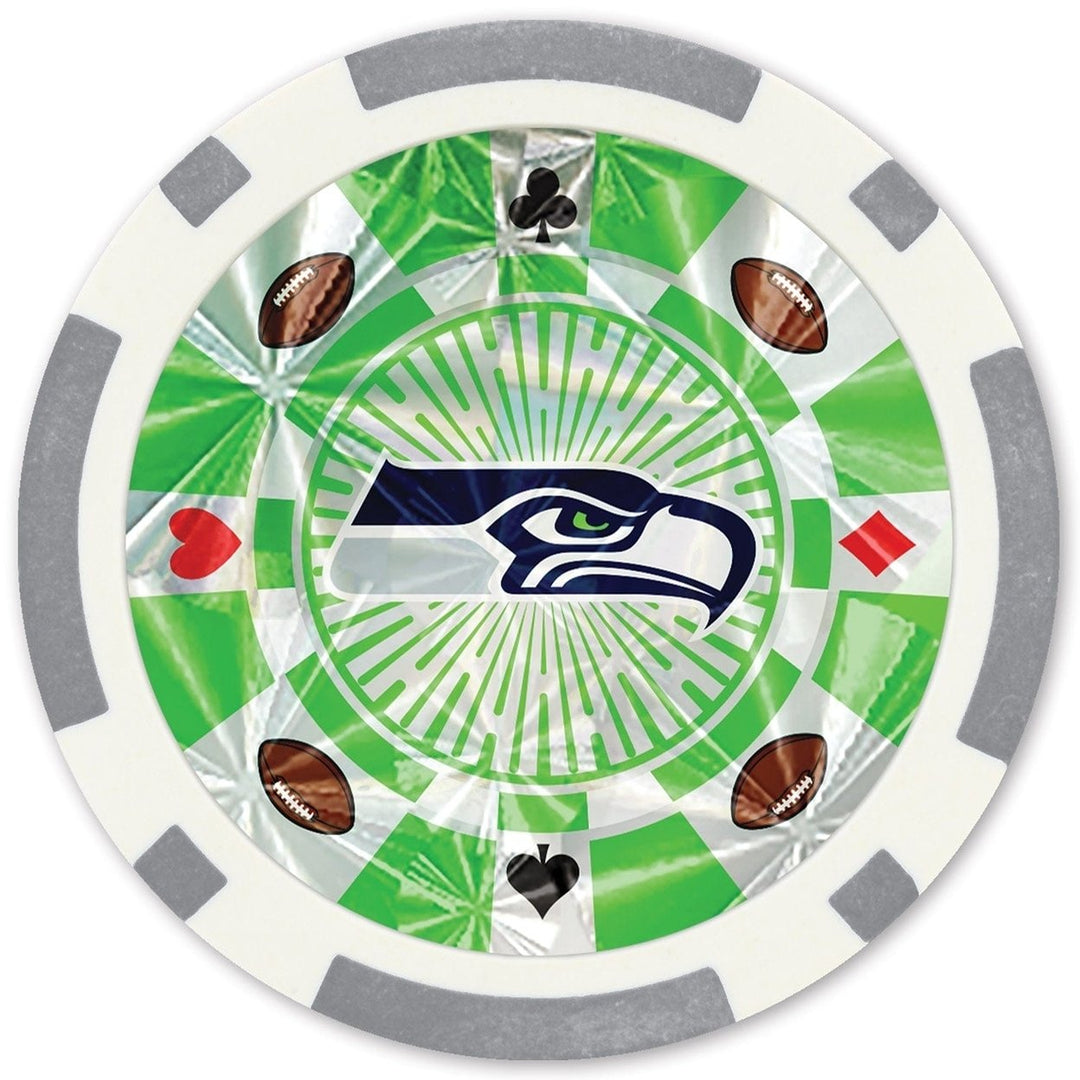 Seattle Seahawks Poker Chips 20 Piece Silver Edition Casino Style Set Image 2