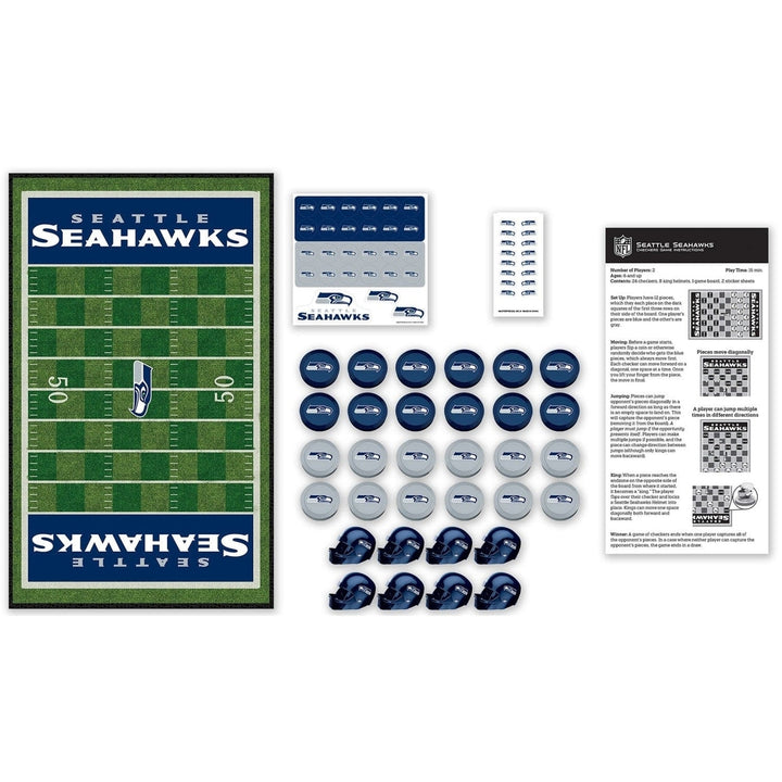 Seattle Seahawks Checkers Board Game NFL MasterPieces 24 Pieces Helmet King Image 2