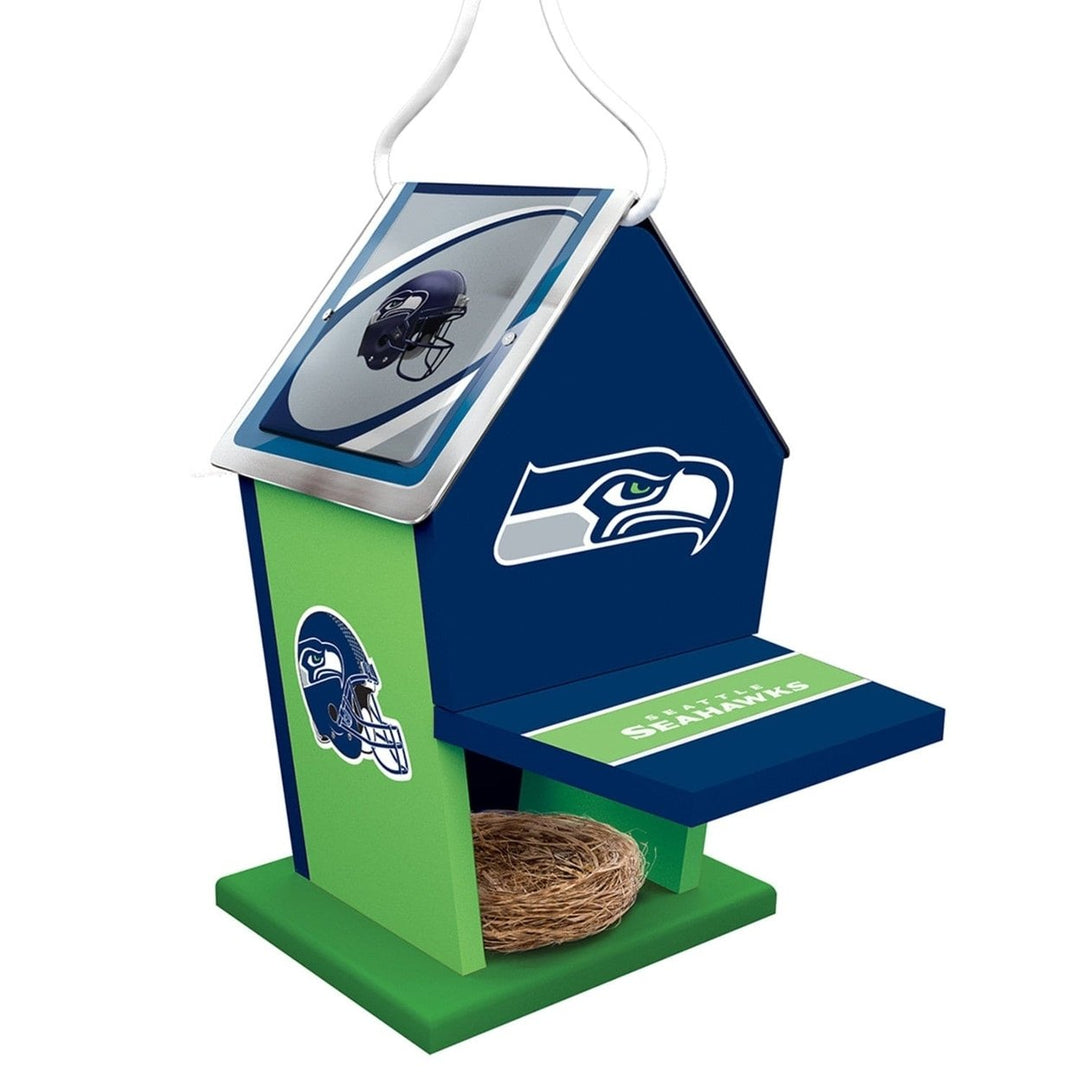 Seattle Seahawks Birdhouse Wood Waterproof with Tin Roof and Rope Hanger Image 2