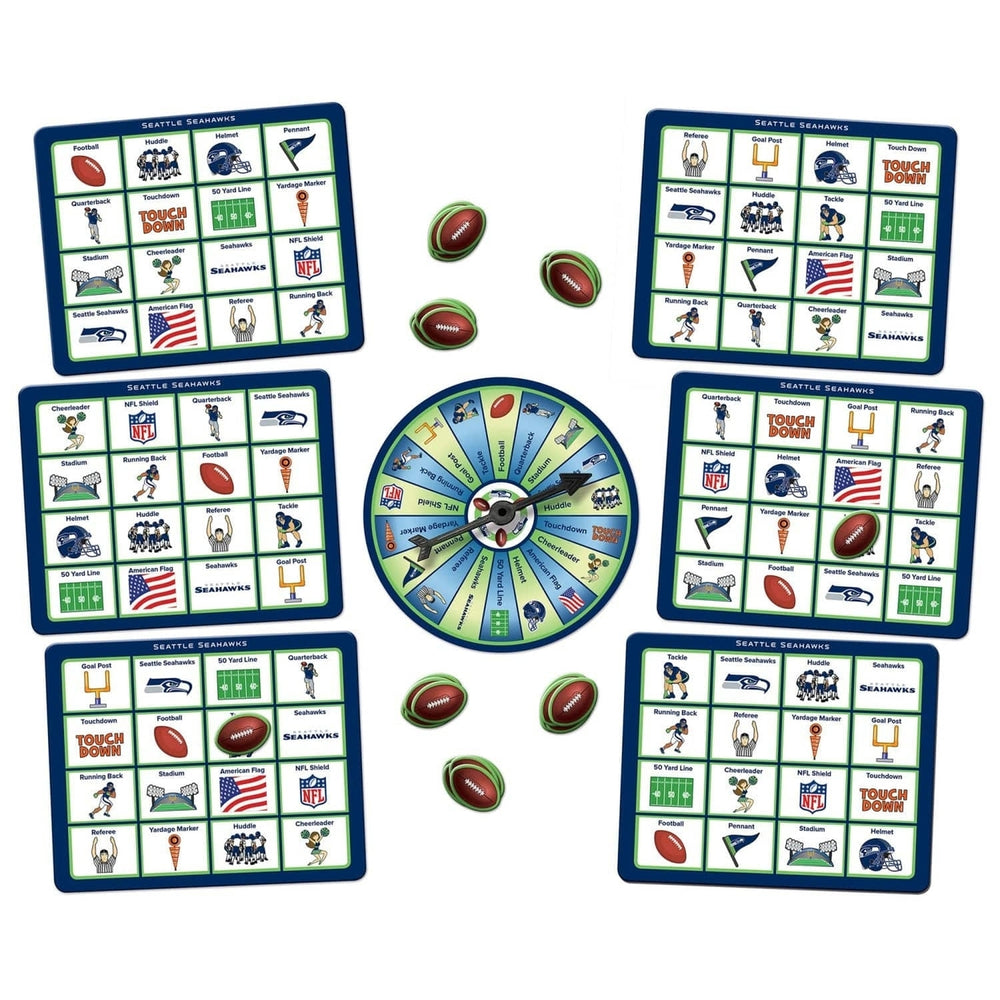 Seattle Seahawks Bingo Game NFL Family Fun with Spinner 6 Boards 84 Tokens Image 2