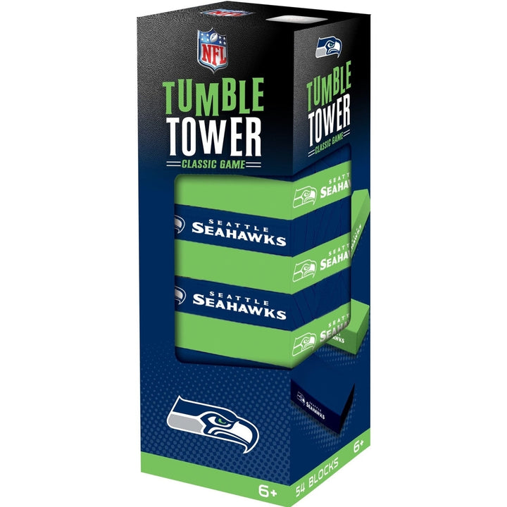 Seattle Seahawks Tumble Tower Game 54 Wooden Blocks NFL Team Classic Fun Image 1